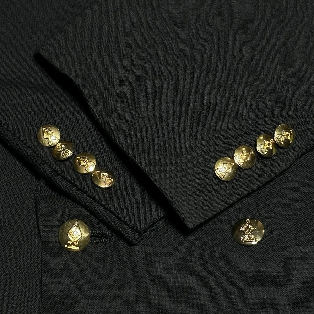 Vintage Austin Reed Blazer Mens 46L Gold Button Double Breasted Black‎ Wool